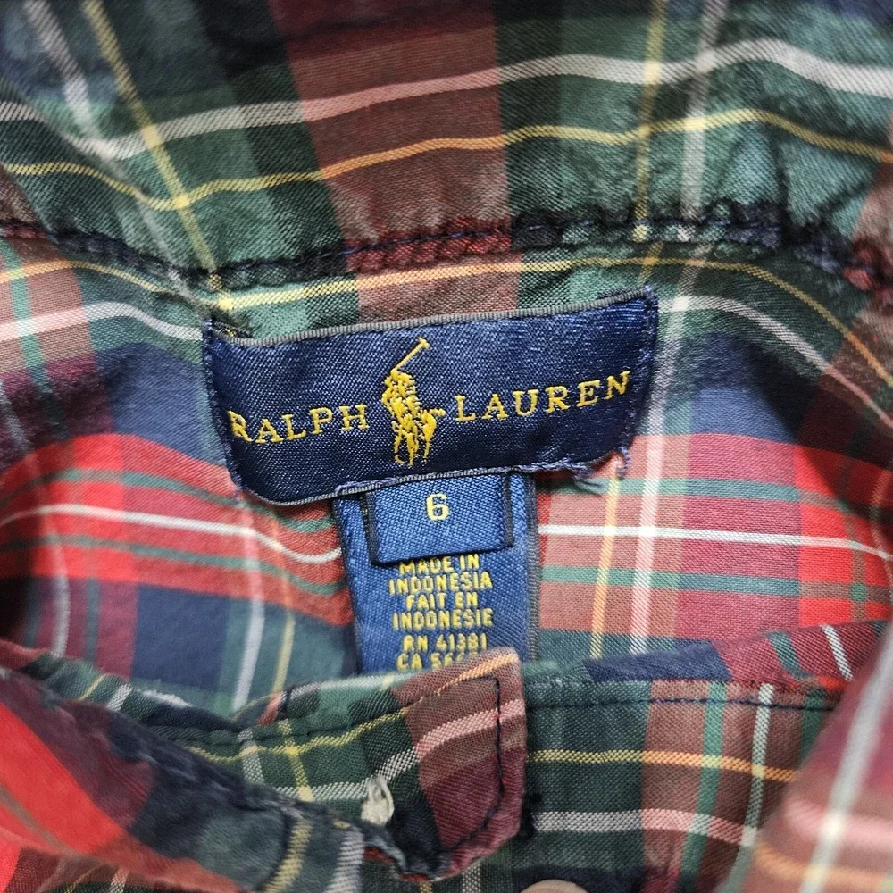 Ralph Lauren Classic Plaid Button Down Shirt Boys‎ 6 Long Sleeve Pony Preppy